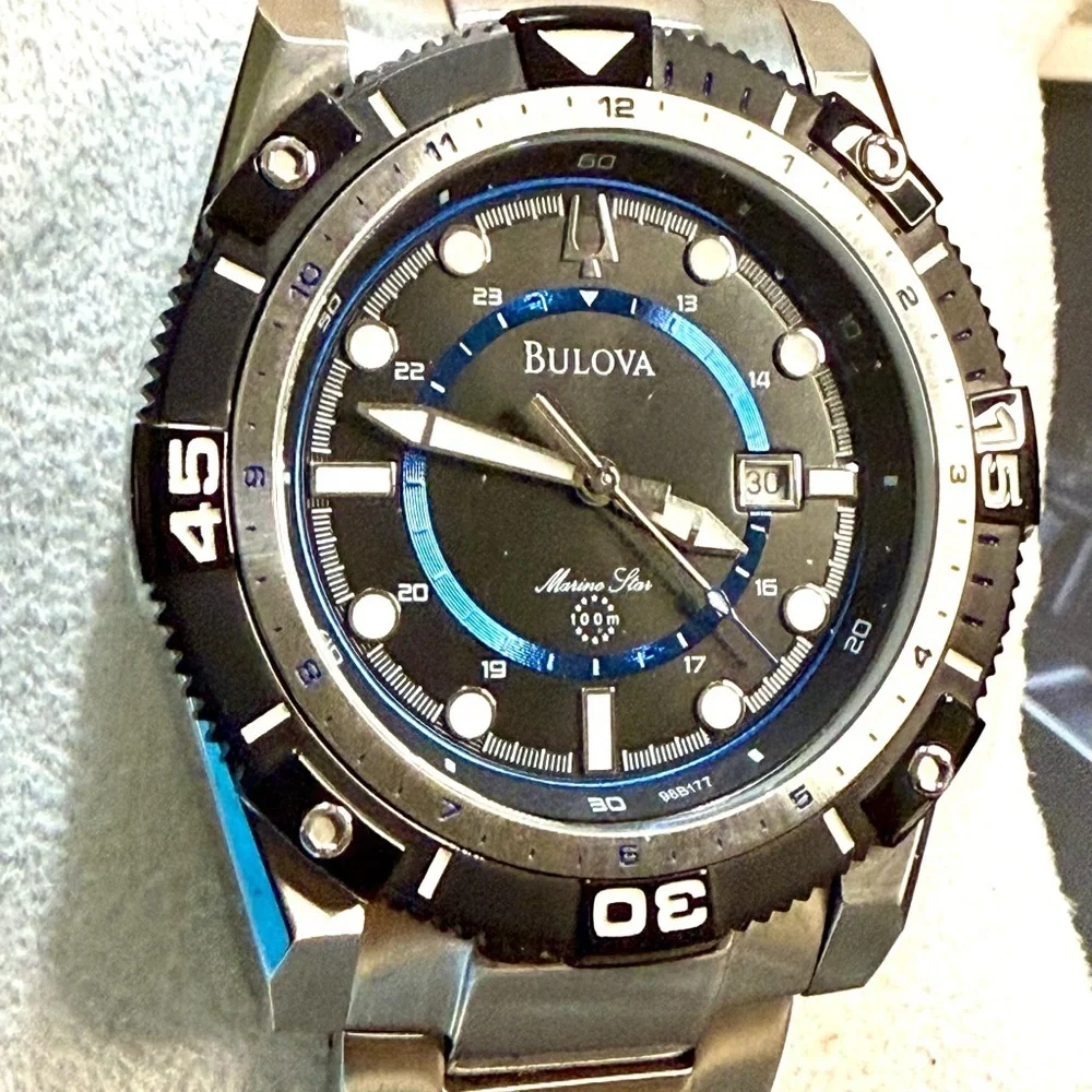 Bulova Marine Star Date Designer Classic Sports Mens Watch - Picture 2 of 8